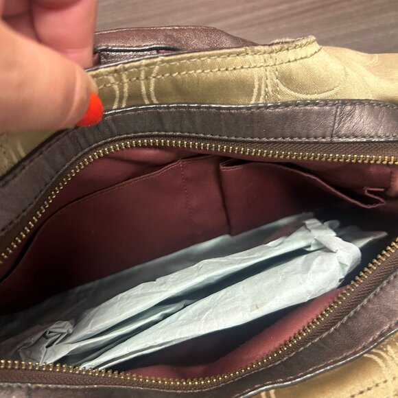 Mia Maggie Signature Outline-Beige Satin Coach Bag - Picture 3 of 6